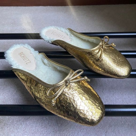 SCHUTZ Women Evelin Leather Shearling Slide Ballerina Flats - NEW NWOB - Picture 7 of 8